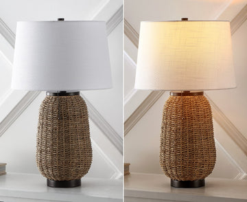Chakrii 25" Rustic Bohemian Iron/Rattan LED Table Lamp with Pull-Chain - JONATHAN Y